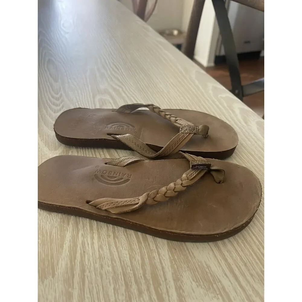 Rainbow Sandals Kids Single Layer Leather Braided Size 13/ 1 Espresso Brown Flop